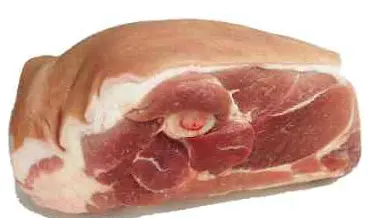 Raw pork shoulder cut with skin and bone on white background